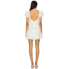 Elegant V-neck Puff Sleeve Open Back Ruffle Tight Waist Floral Embroider Tiered Skirt