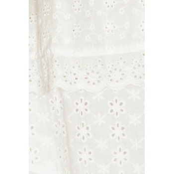 Elegant  V-neck Puff Sleeve Open Back Ruffle Tight Waist Floral Embroider Tiered Skirt