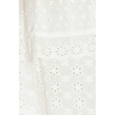 Elegant  V-neck Puff Sleeve Open Back Ruffle Tight Waist Floral Embroider Tiered Skirt