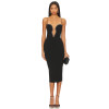 Sexy Beaded Crystal Embellished Black Halter Neck Back Slit Crepe Fabric Midi Dress