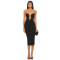 Sexy Beaded Crystal Embellished Black Halter Neck Back Slit Crepe Fabric Midi Dress