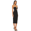 Sexy Beaded Crystal Embellished Black Halter Neck Back Slit Crepe Fabric Midi Dress