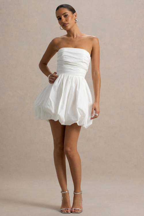 Cute Women Summer Sleeveless Bandeau Neckline High Waist Solid Color Puff Ball Skirt