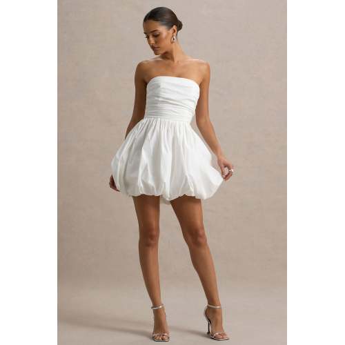 Cute Women Summer Sleeveless Bandeau Neckline High Waist Solid Color Puff Ball Skirt