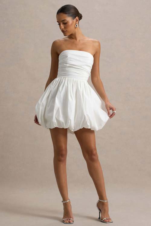 Cute Women Summer Sleeveless Bandeau Neckline High Waist Solid Color Puff Ball Skirt