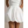 Cute Women Summer Sleeveless Bandeau Neckline High Waist Solid Color Puff Ball Skirt