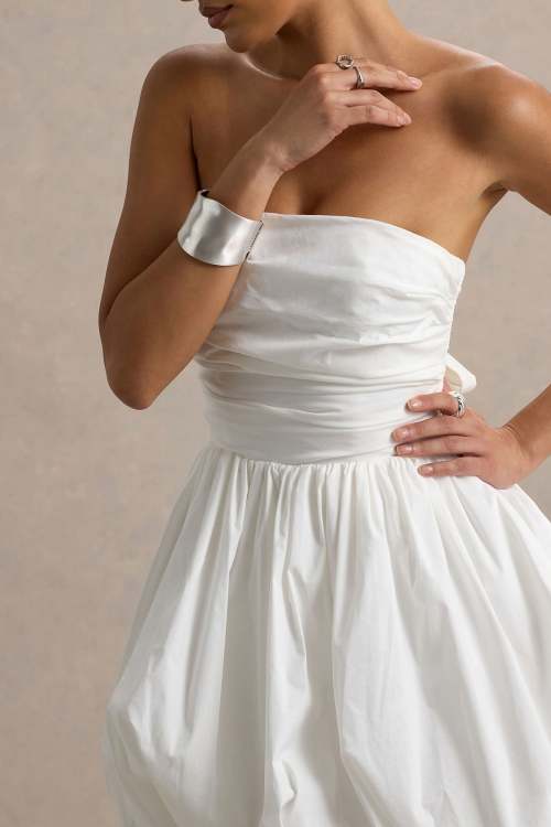 Cute Women Summer Sleeveless Bandeau Neckline High Waist Solid Color Puff Ball Skirt