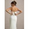 Elegant Bandeau Neckline Slim High Waist Hip Wrap High Slit Solid Color Evening Dress
