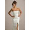 Elegant Bandeau Neckline Slim High Waist Hip Wrap High Slit Solid Color Evening Dress