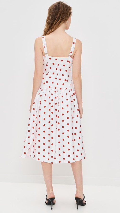 Fashionable Square Neckline Button Placket Open Back Mid-Waist Polka-Dot Print Dress