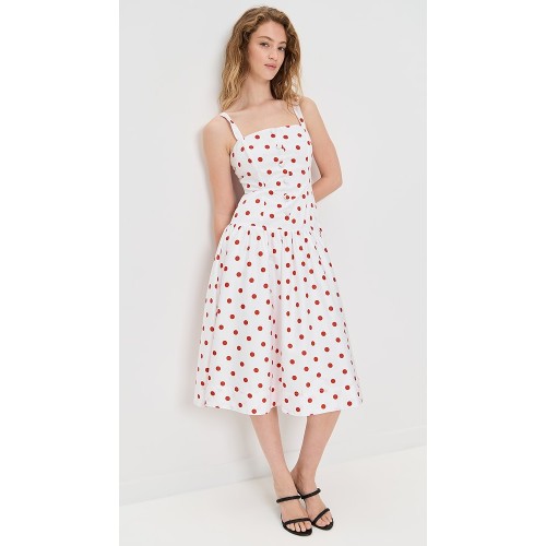 Fashionable Square Neckline Button Placket Open Back Mid-Waist Polka-Dot Print Dress