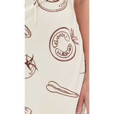 Sample Cute V-Neck Camisole Lace Trim Slim Cut Out Pasta Print Casual Dress