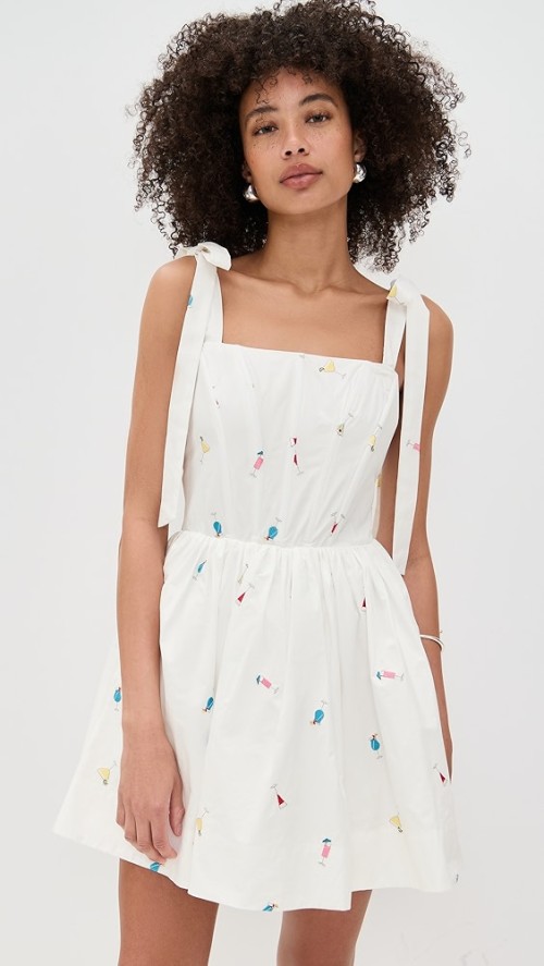 Cute Women Summer Square Neckline Open Back Allover Cocktail Embroidery Casual Dress