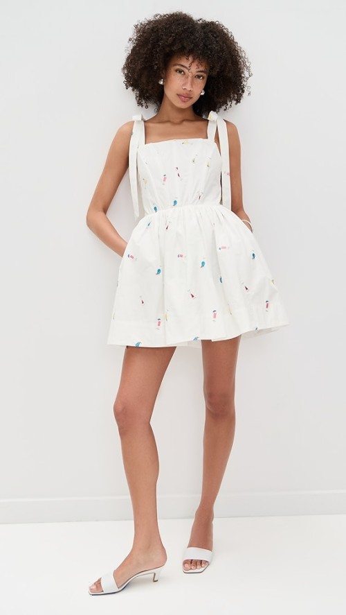 Cute Women Summer Square Neckline Open Back Allover Cocktail Embroidery Casual Dress