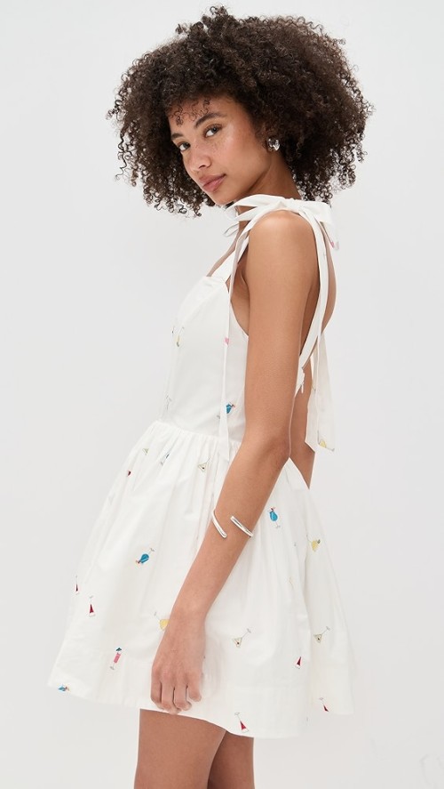 Cute Women Summer Square Neckline Open Back Allover Cocktail Embroidery Casual Dress