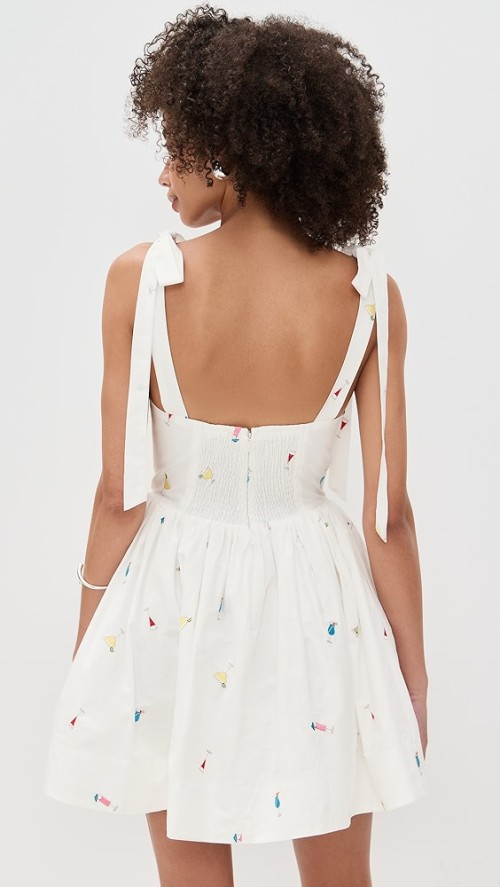 Cute Women Summer Square Neckline Open Back Allover Cocktail Embroidery Casual Dress