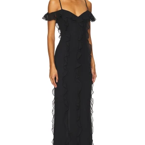 Hot Sale Elegant Romantic Stylish Backless Spaghetti Strap Ruffled Maxi Black Dress