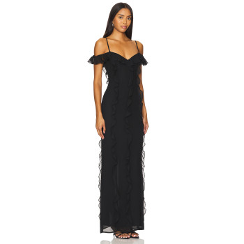 Hot Sale Elegant Romantic Stylish Backless Spaghetti Strap Ruffled Maxi Black Dress