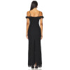 Hot Sale Elegant Romantic Stylish Backless Spaghetti Strap Ruffled Maxi Black Dress