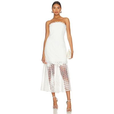 2025 Hot Sale Sexy Elegant Summer Strapless Lace Paneled Mermaid Midi Women Dress