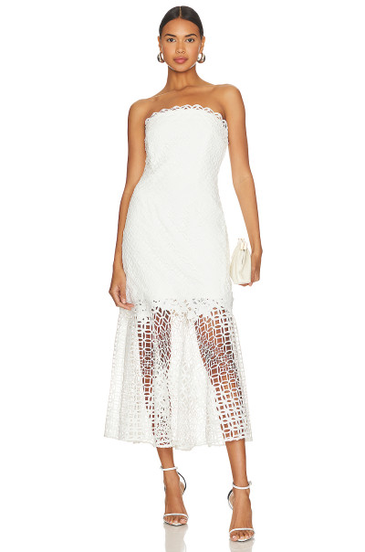 2025 Hot Sale Sexy Elegant Summer Strapless Lace Paneled Mermaid Midi Women Dress