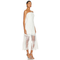 2025 Hot Sale Sexy Elegant Summer Strapless Lace Paneled Mermaid Midi Women Dress