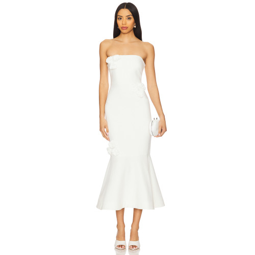 Elegant Strapless Three Dimensional Flower Embellishments Mermaid Silhouette  Midi Dress