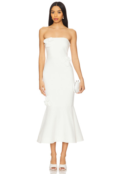 Elegant Strapless Three Dimensional Flower Embellishments Mermaid Silhouette  Midi Dress