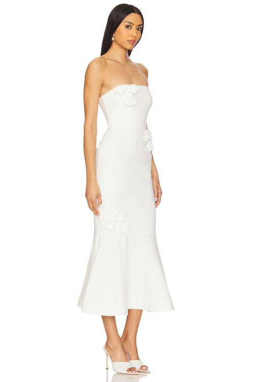 Elegant Strapless Three Dimensional Flower Embellishments Mermaid Silhouette  Midi Dress