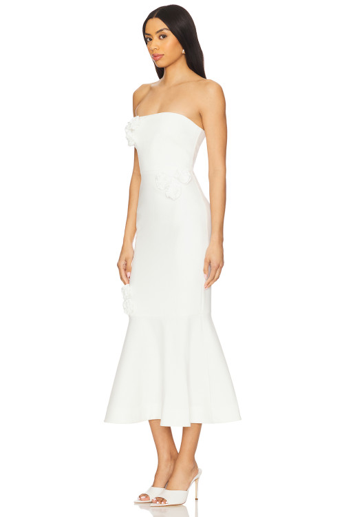 Elegant Strapless Three Dimensional Flower Embellishments Mermaid Silhouette  Midi Dress