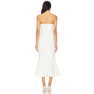 Elegant Strapless Three Dimensional Flower Embellishments Mermaid Silhouette  Midi Dress