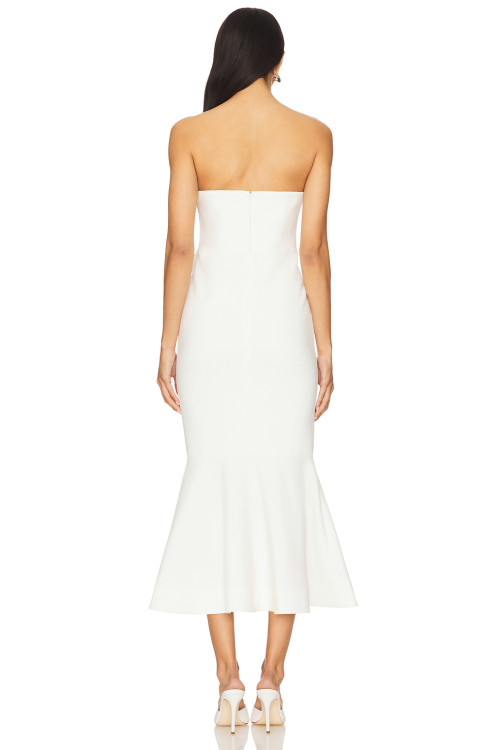 Elegant Strapless Three Dimensional Flower Embellishments Mermaid Silhouette  Midi Dress