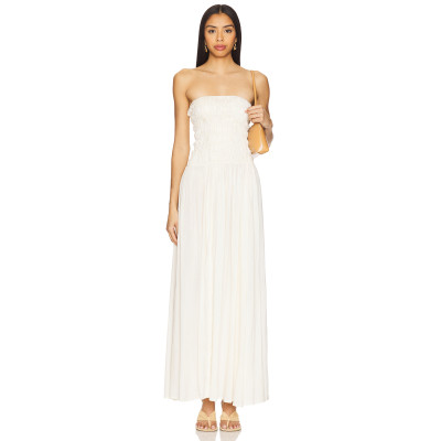 Hot Sale Stylish Elegant Strapless Ruched detailed Slim fit White Maxi Dress for Women