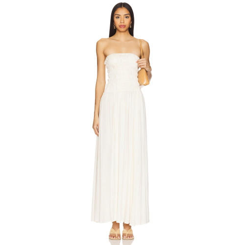 Hot Sale Stylish Elegant Strapless Ruched detailed Slim fit White Maxi Dress for Women