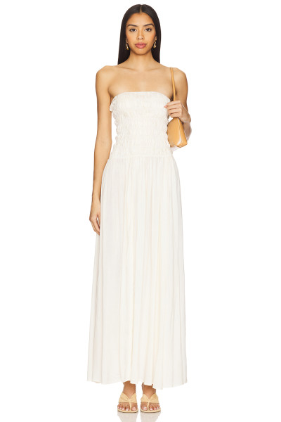 Hot Sale Stylish Elegant Strapless Ruched detailed Slim fit White Maxi Dress for Women