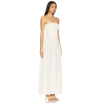 Hot Sale Stylish Elegant Strapless Ruched detailed Slim fit White Maxi Dress for Women