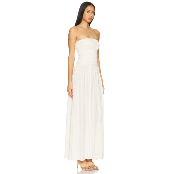 Hot Sale Stylish Elegant Strapless Ruched detailed Slim fit White Maxi Dress for Women