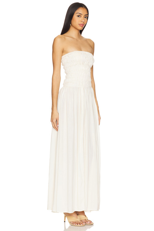 Hot Sale Stylish Elegant Strapless Ruched detailed Slim fit White Maxi Dress for Women