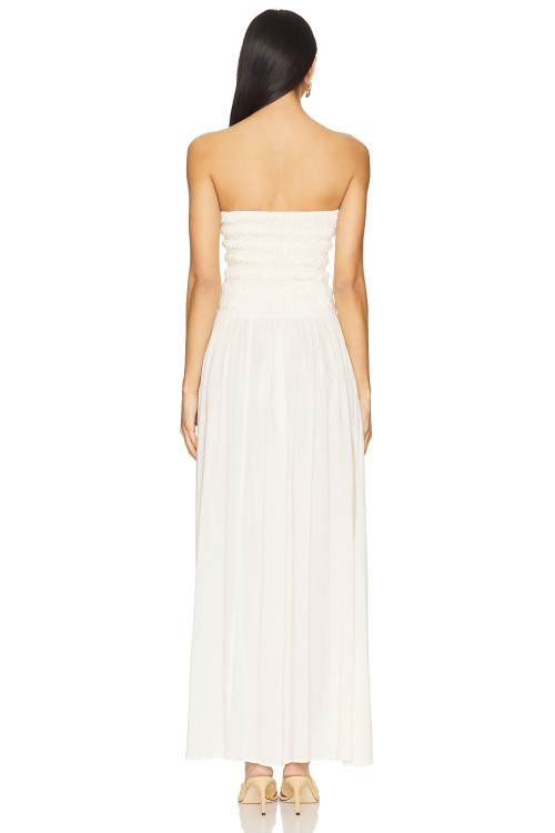 Hot Sale Stylish Elegant Strapless Ruched detailed Slim fit White Maxi Dress for Women