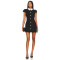 Elegant Black White Turn Down Collar Tweed Sheath Rhinestone Buttons Women Mini Dress