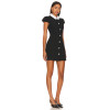 Elegant Black White Turn Down Collar Tweed Sheath Rhinestone Buttons Women Mini Dress
