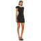 Elegant Black White Turn Down Collar Tweed Sheath Rhinestone Buttons Women Mini Dress