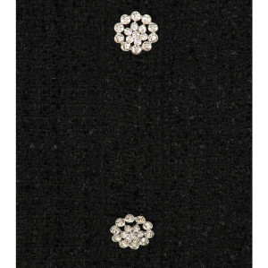 Elegant Black White Turn Down Collar Tweed Sheath Rhinestone Buttons Women Mini Dress