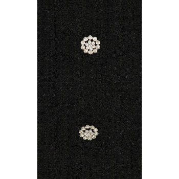 Elegant Black White Turn Down Collar Tweed Sheath Rhinestone Buttons Women Mini Dress