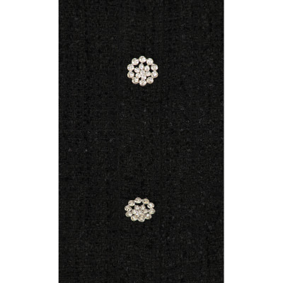 Elegant Black White Turn Down Collar Tweed Sheath Rhinestone Buttons Women Mini Dress