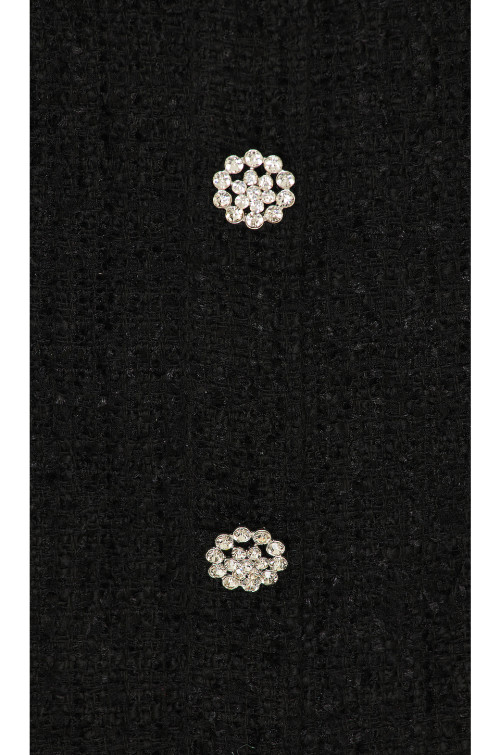 Elegant Black White Turn Down Collar Tweed Sheath Rhinestone Buttons Women Mini Dress