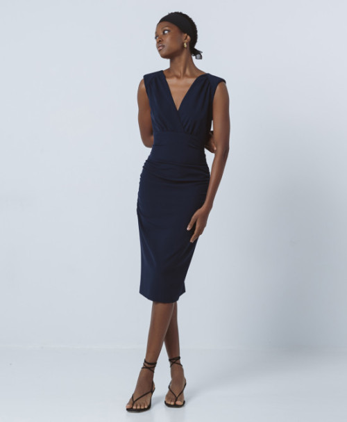 Women's Fashion V-Neck Sleeveless Open Back Slim Hip Wrap Solid Color Casual Dress