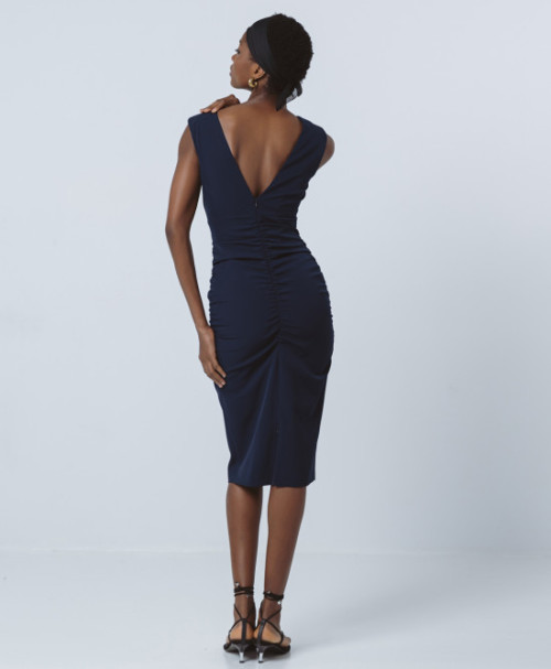 Women's Fashion V-Neck Sleeveless Open Back Slim Hip Wrap Solid Color Casual Dress