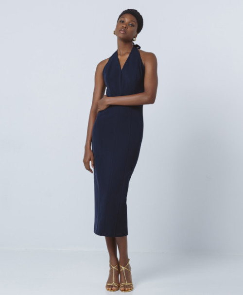 Elegant Women's V-Neckline Halter Open Back Slit Hip Wrap Solid Color Casual Dress