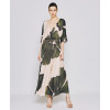 Customized High Quality V-Neck Tie Waist Irregular Pattern Print Midi Casual Dress